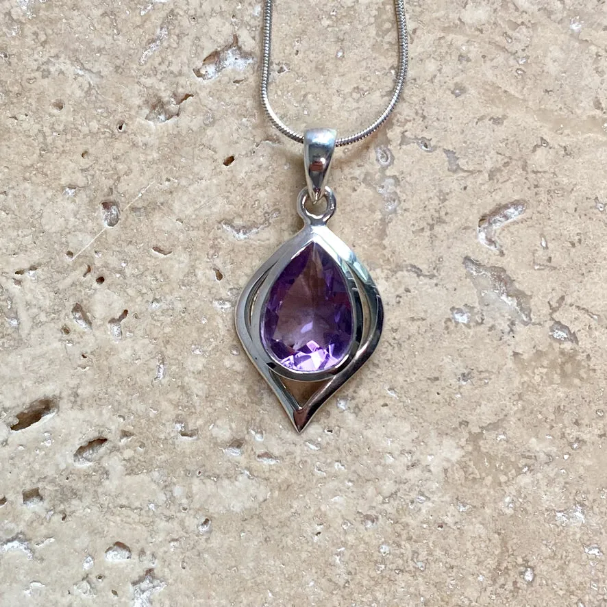 Amethyst Contemporary Teardrop Pendant - Ciara