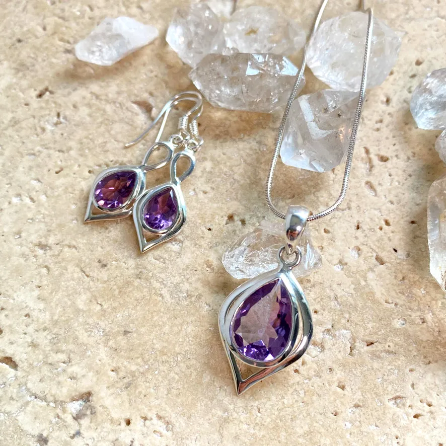 Amethyst Contemporary Teardrop Pendant - Ciara