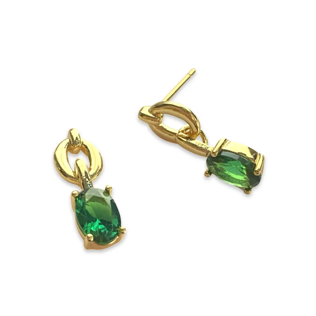 Amy Birthstone Chain Oval Earrings