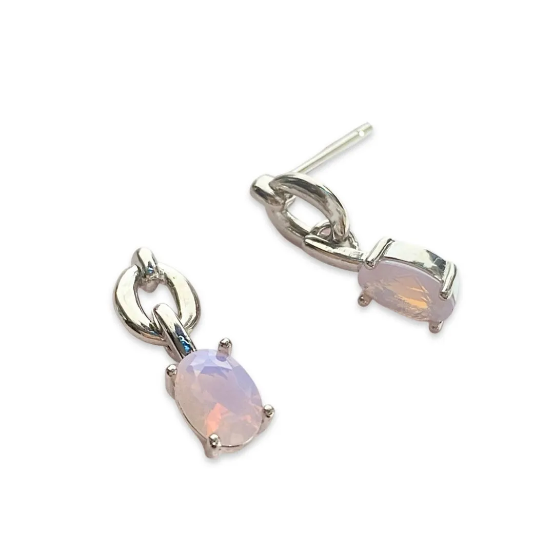 Amy Birthstone Chain Oval Earrings