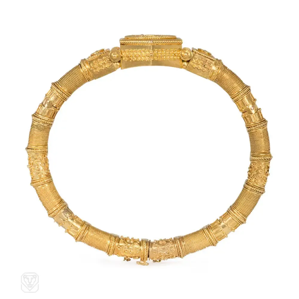 Antique Etruscan revival gold bracelet, France