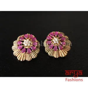 Antique Gold Traditional Studs with Pink Stones