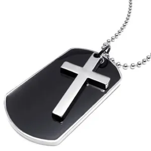 Army Style Dog Tag Cross Pendant Necklace