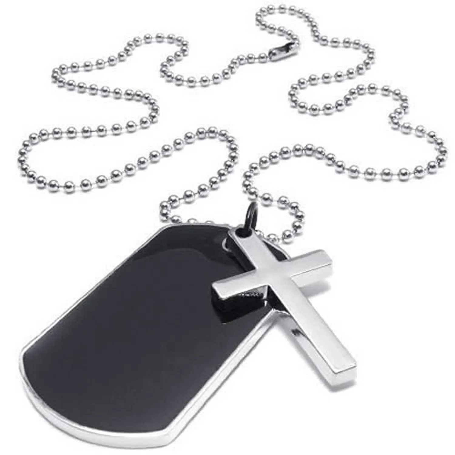 Army Style Dog Tag Cross Pendant Necklace