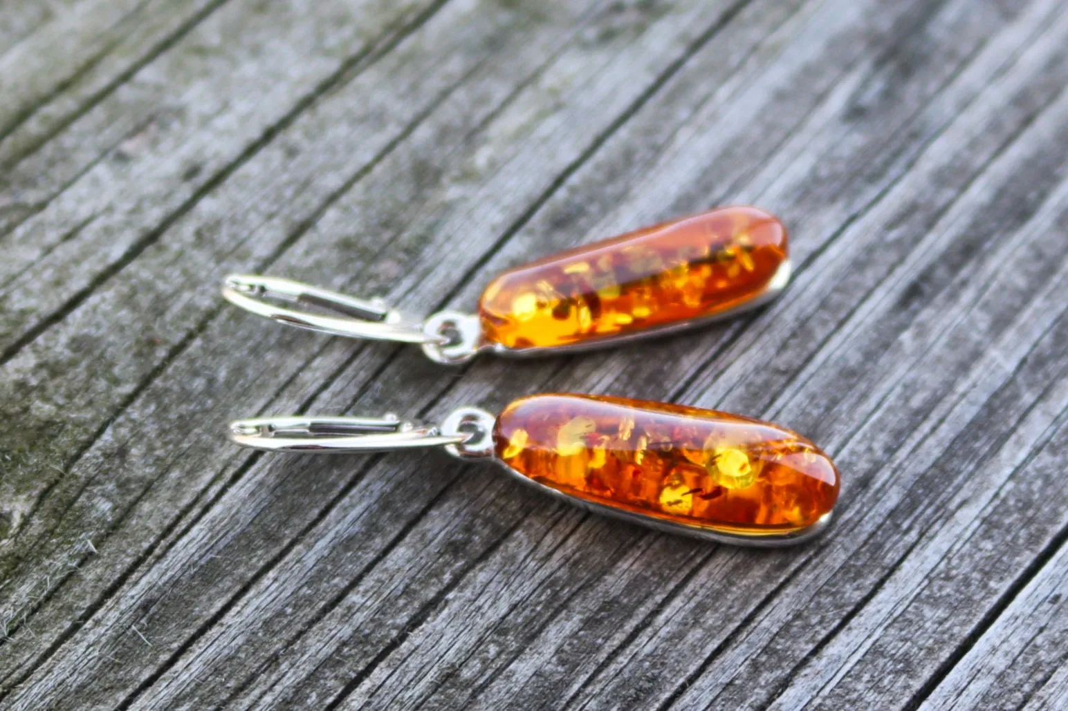 Baltic Amber Earrings Honey Oval Sparkling Natural Jewelry 1.72" 5.8 gram 925 silver