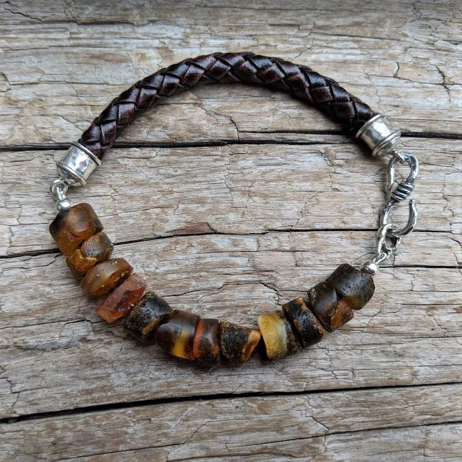 Baltic Amber Leather Bracelet - Men's/Unisex