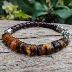 Baltic Amber Leather Bracelet - Men's/Unisex