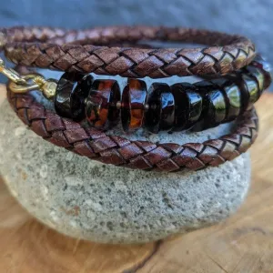 Baltic Amber Leather Wrap Bracelet - Men's/Unisex (light brown leather)