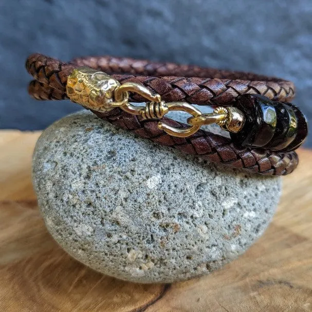 Baltic Amber Leather Wrap Bracelet - Men's/Unisex (light brown leather)