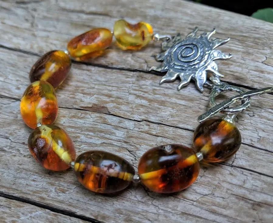 Baltic Amber Nugget Sun Bracelet (Silver)