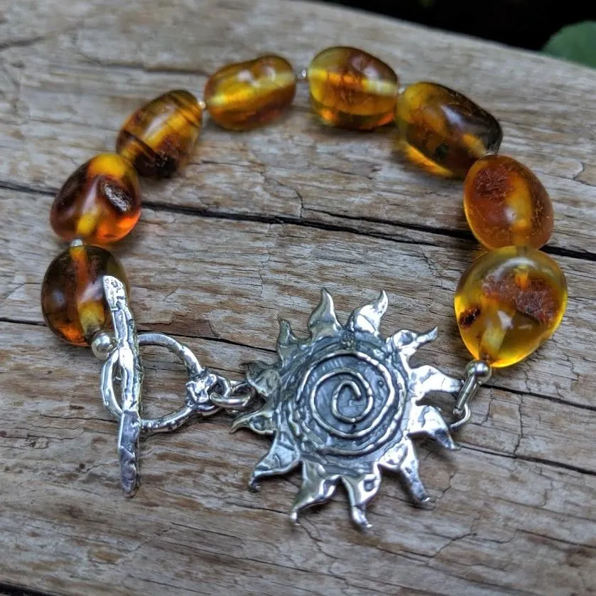 Baltic Amber Nugget Sun Bracelet (Silver)