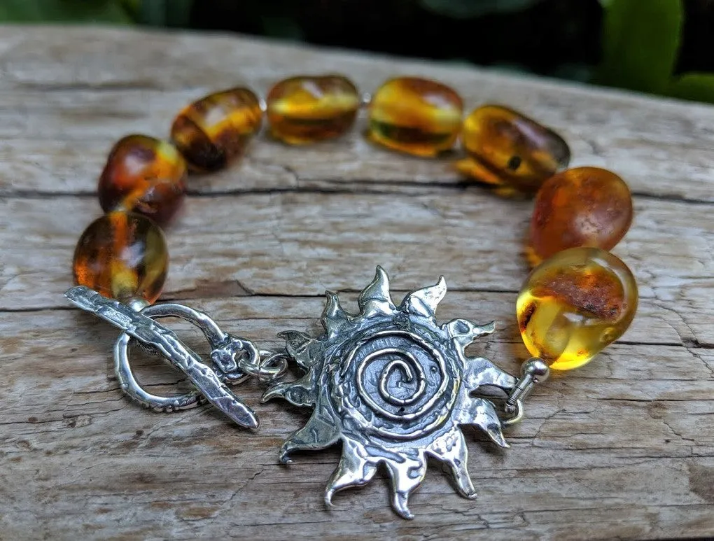 Baltic Amber Nugget Sun Bracelet (Silver)