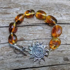 Baltic Amber Nugget Sun Bracelet (Silver)