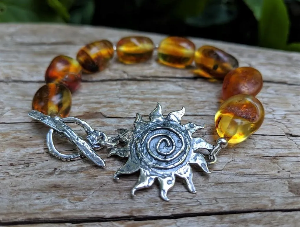 Baltic Amber Nugget Sun Bracelet (Silver)