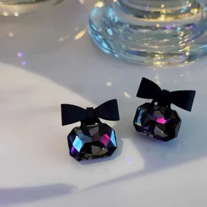 Black Bow Shaped Crystal Shine Drop Earring