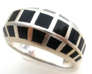 Black Onyx Sterling Silver Ring Size 8 Vintage