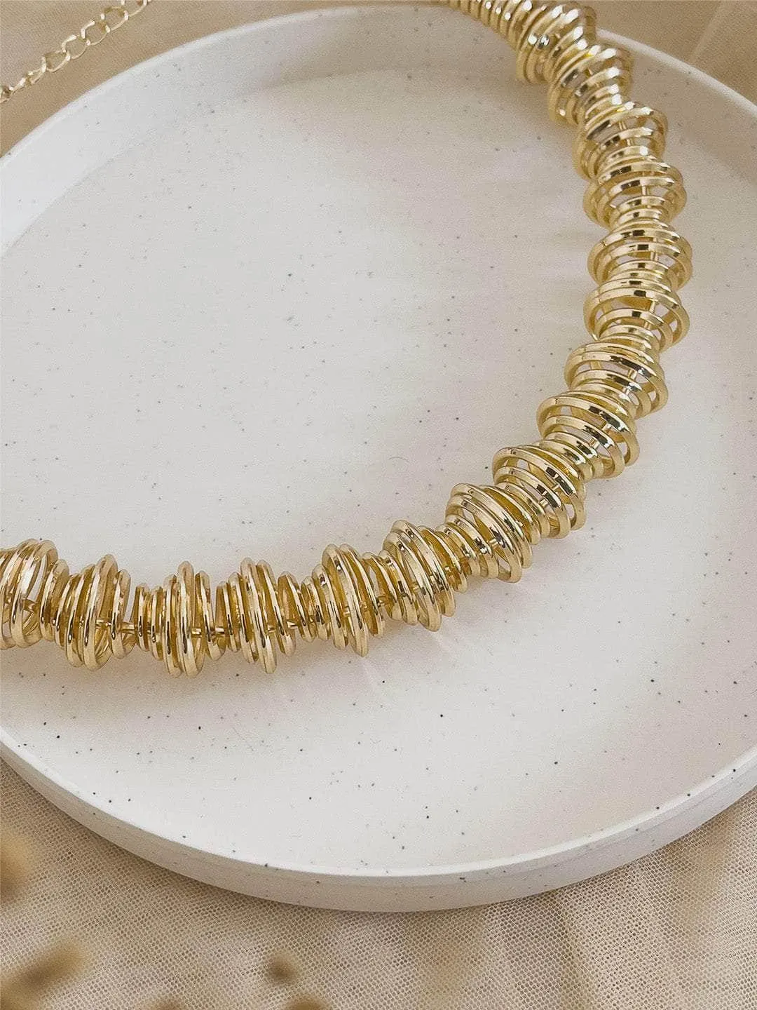 Brushed Gold Finish Wavy Spacer Beads Necklace