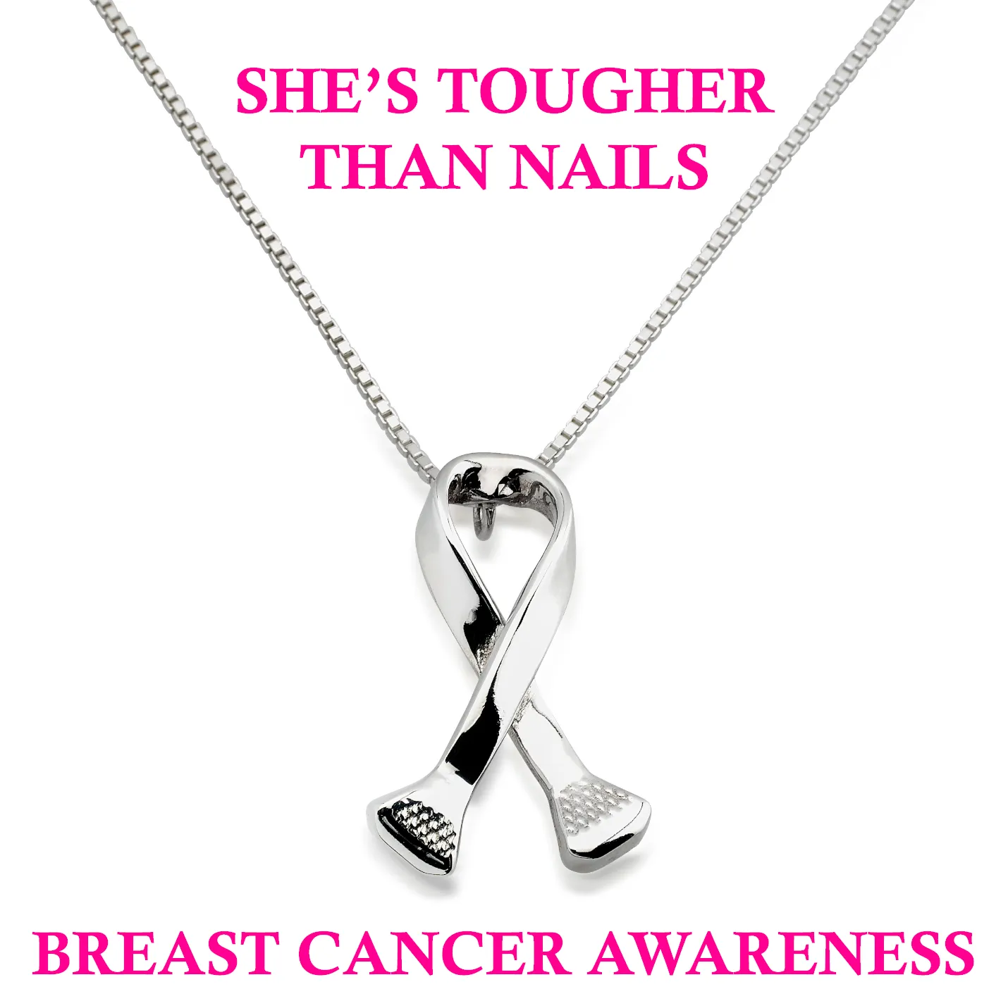 Cancer Ribbon Necklace, Sterling Silver