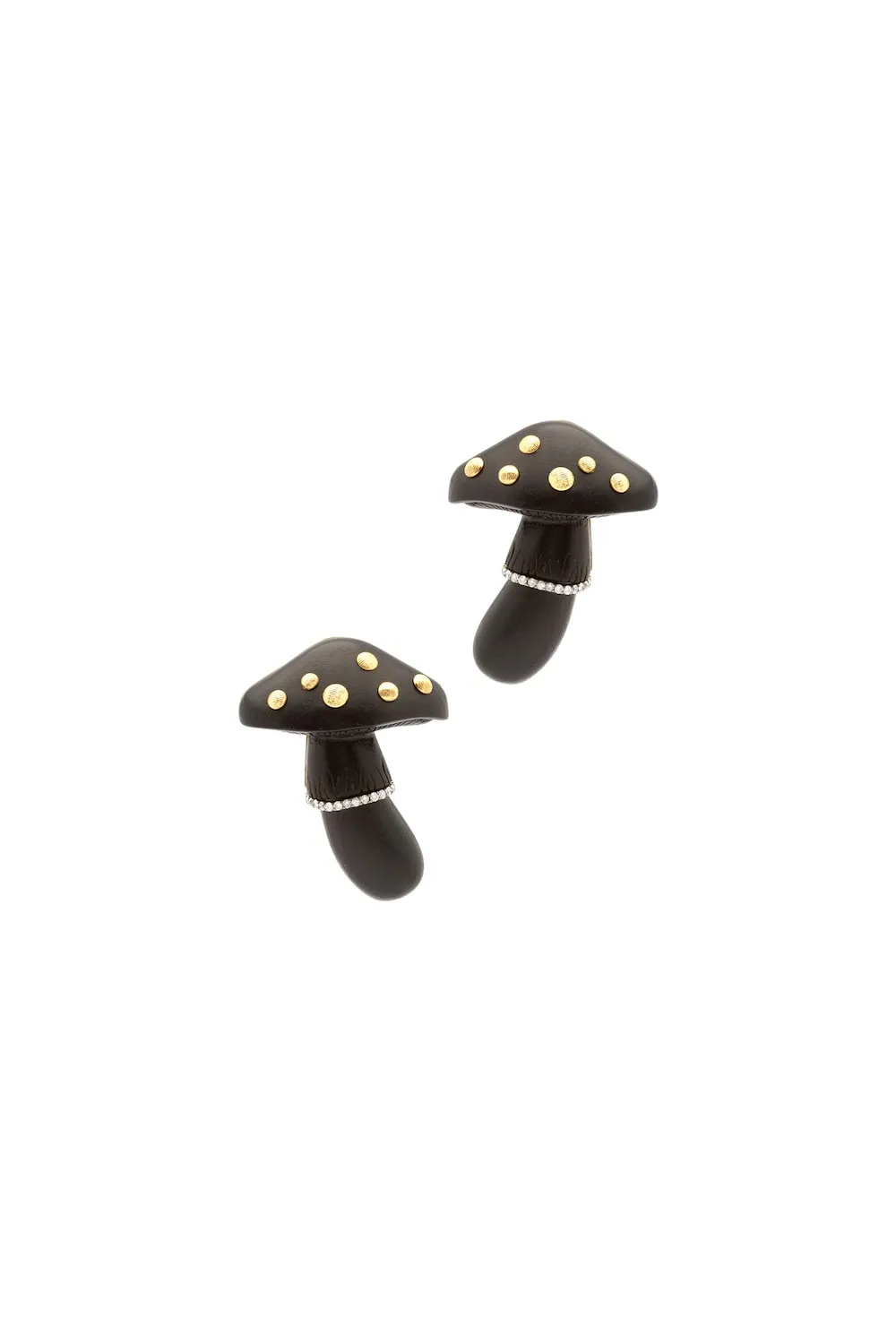 Carved Wood Mushroom Earrings Black