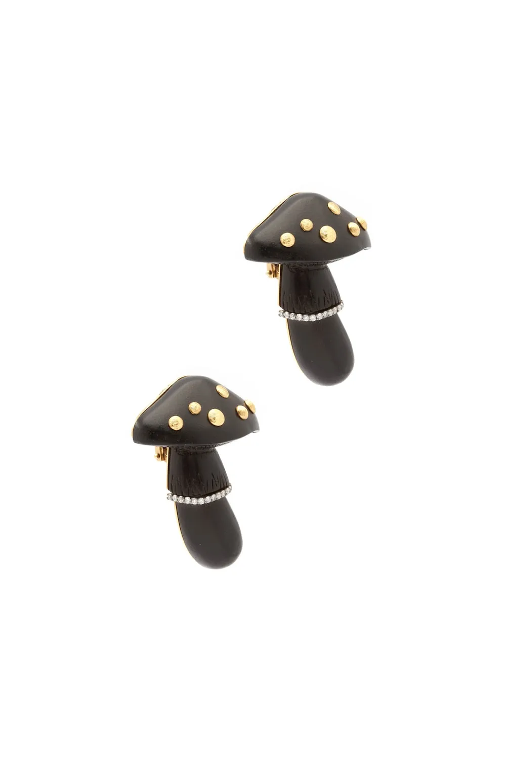 Carved Wood Mushroom Earrings Black