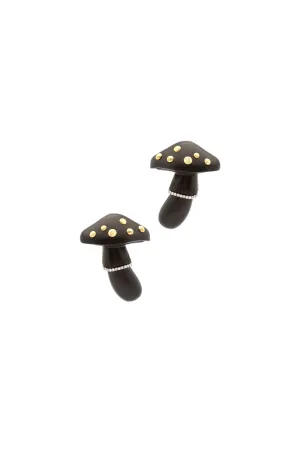 Carved Wood Mushroom Earrings Black