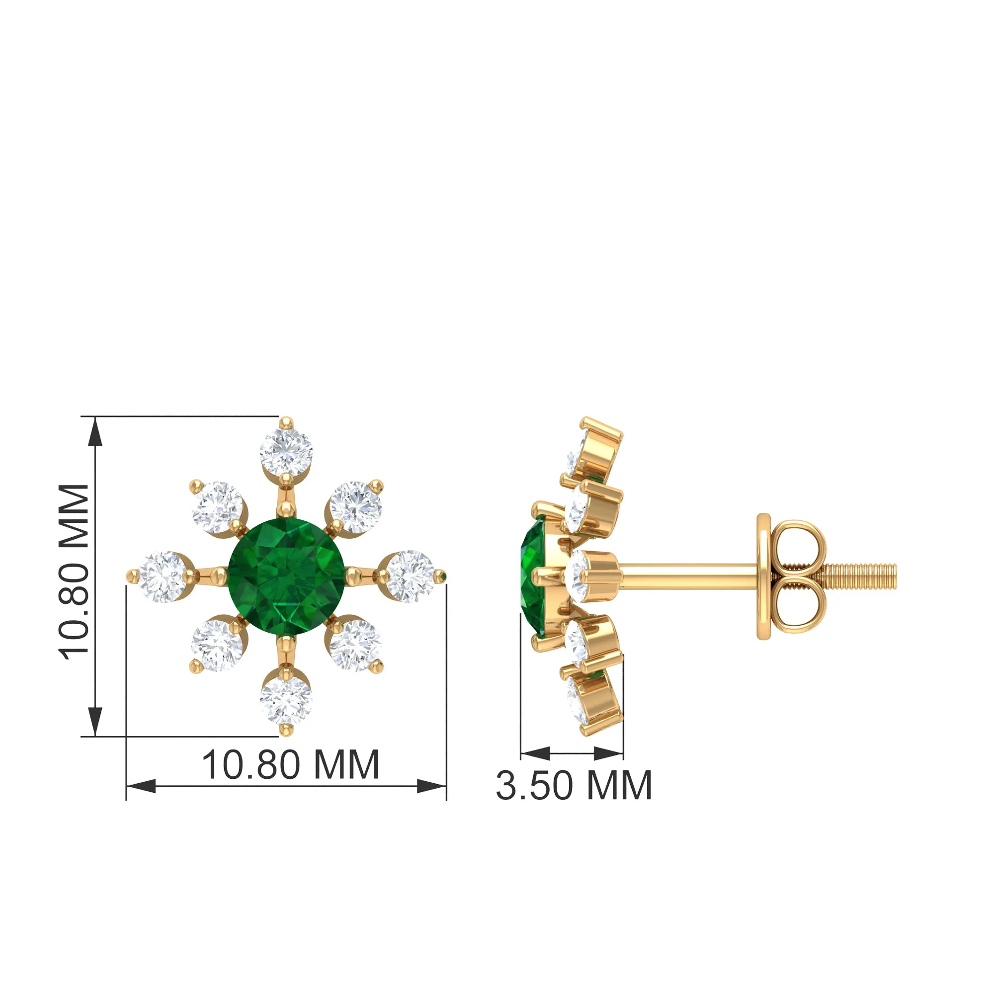 Certified Emerald and Diamond Contemporary Flower Stud Earrings