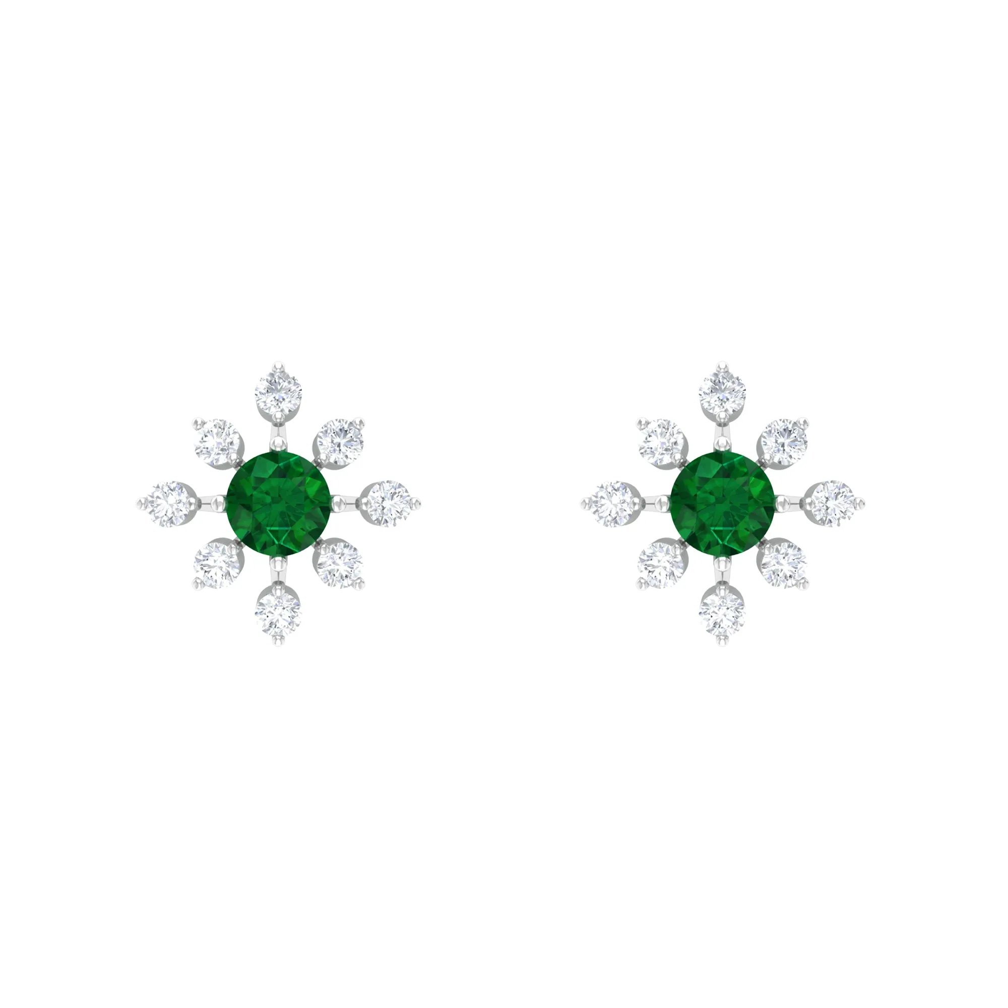 Certified Emerald and Diamond Contemporary Flower Stud Earrings