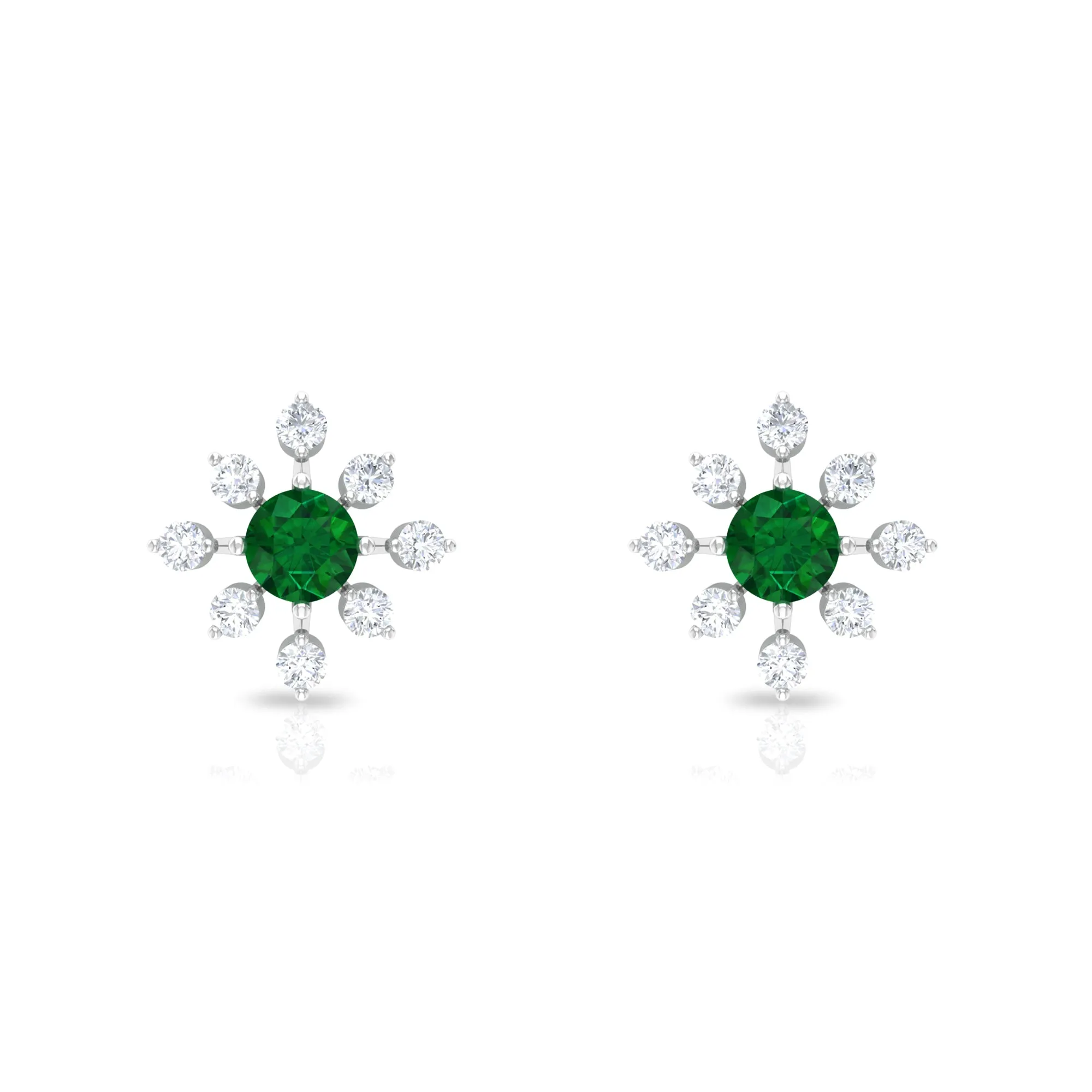 Certified Emerald and Diamond Contemporary Flower Stud Earrings