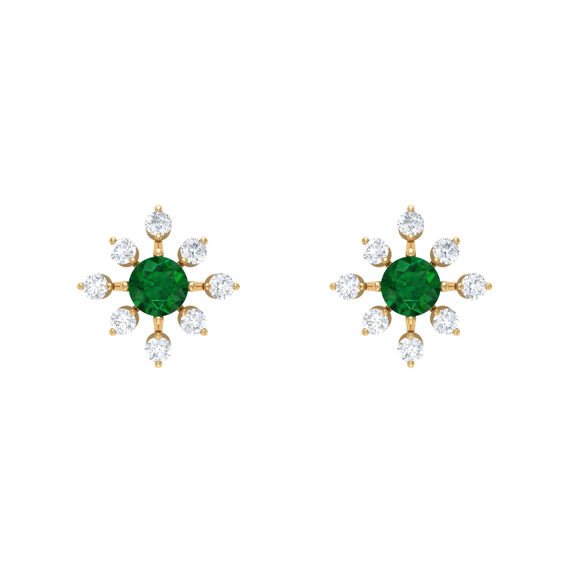 Certified Emerald and Diamond Contemporary Flower Stud Earrings