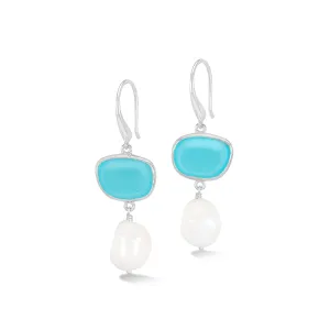 Chalcedony Pebble & Pearl Drop Earrings