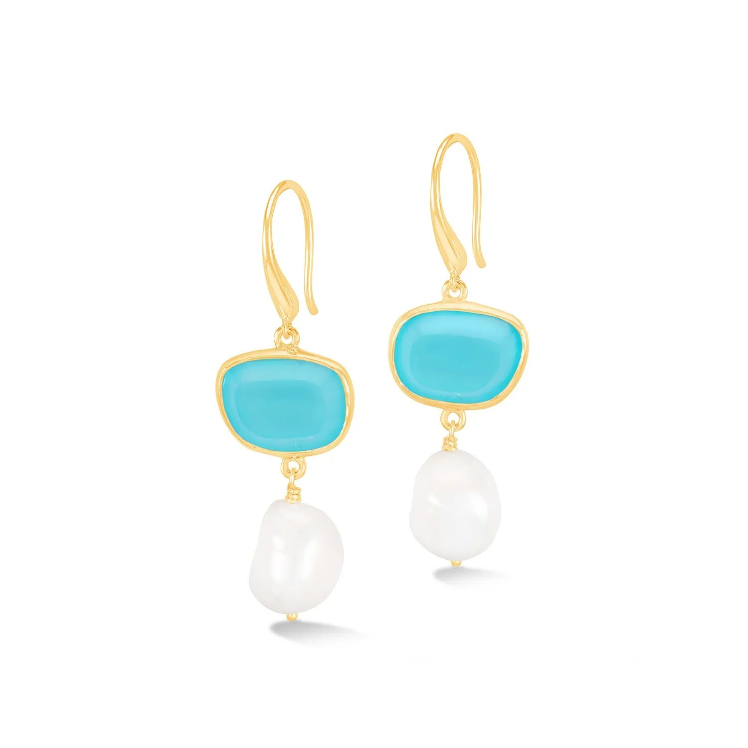 Chalcedony Pebble & Pearl Drop Earrings