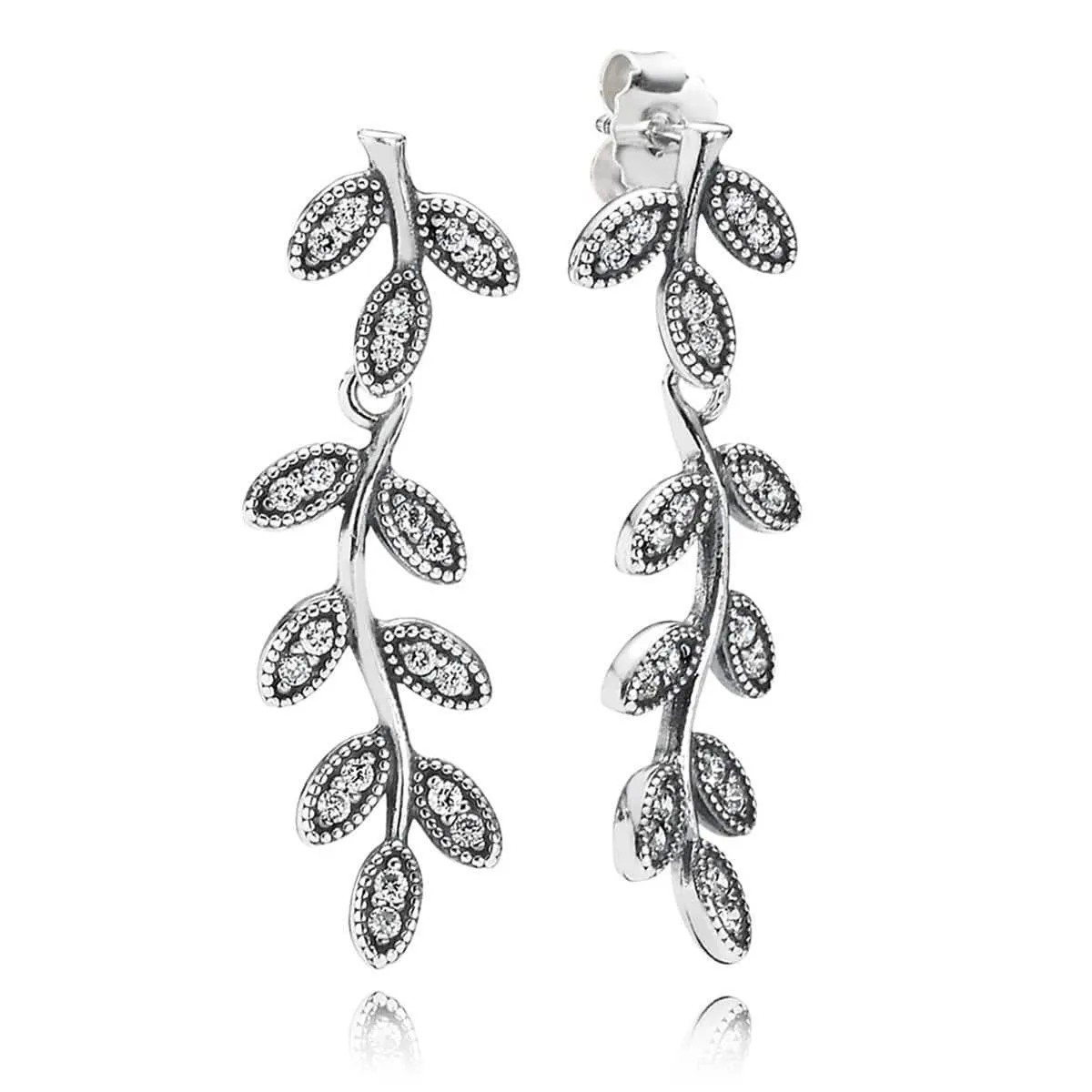 Charm Sparkling Leaves Clear Cubic Zirconia Earrings - 290565CZ