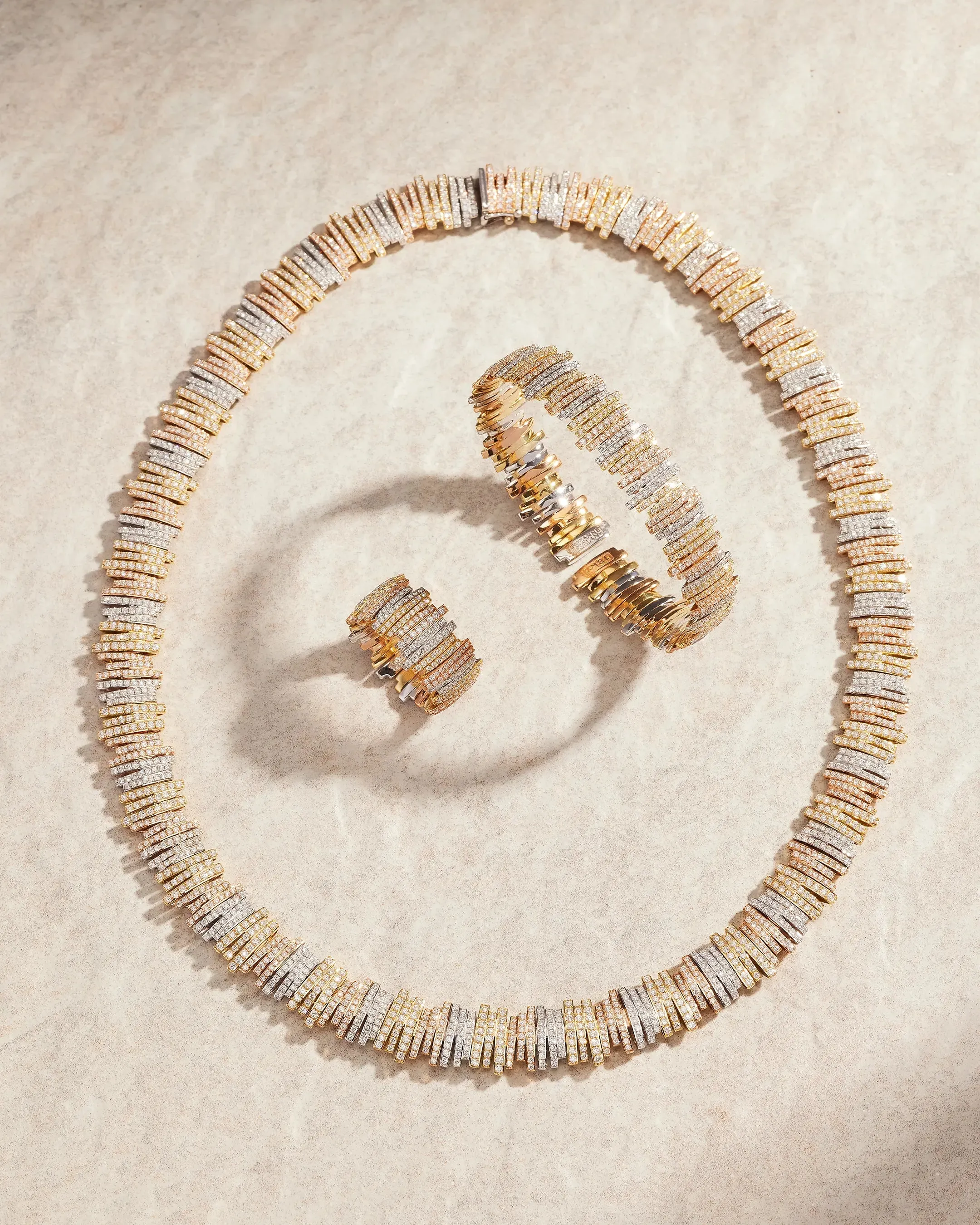 Classic Gold Three-Tone Full Pave Tennis Necklace