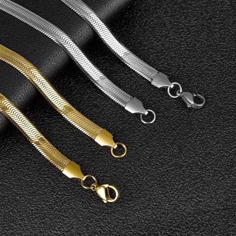 Classic Stainless Steel Flat Chain Necklace Herringbone Snake Chain For Men Women Chokers Clavicle Necklace Jewelry Gift