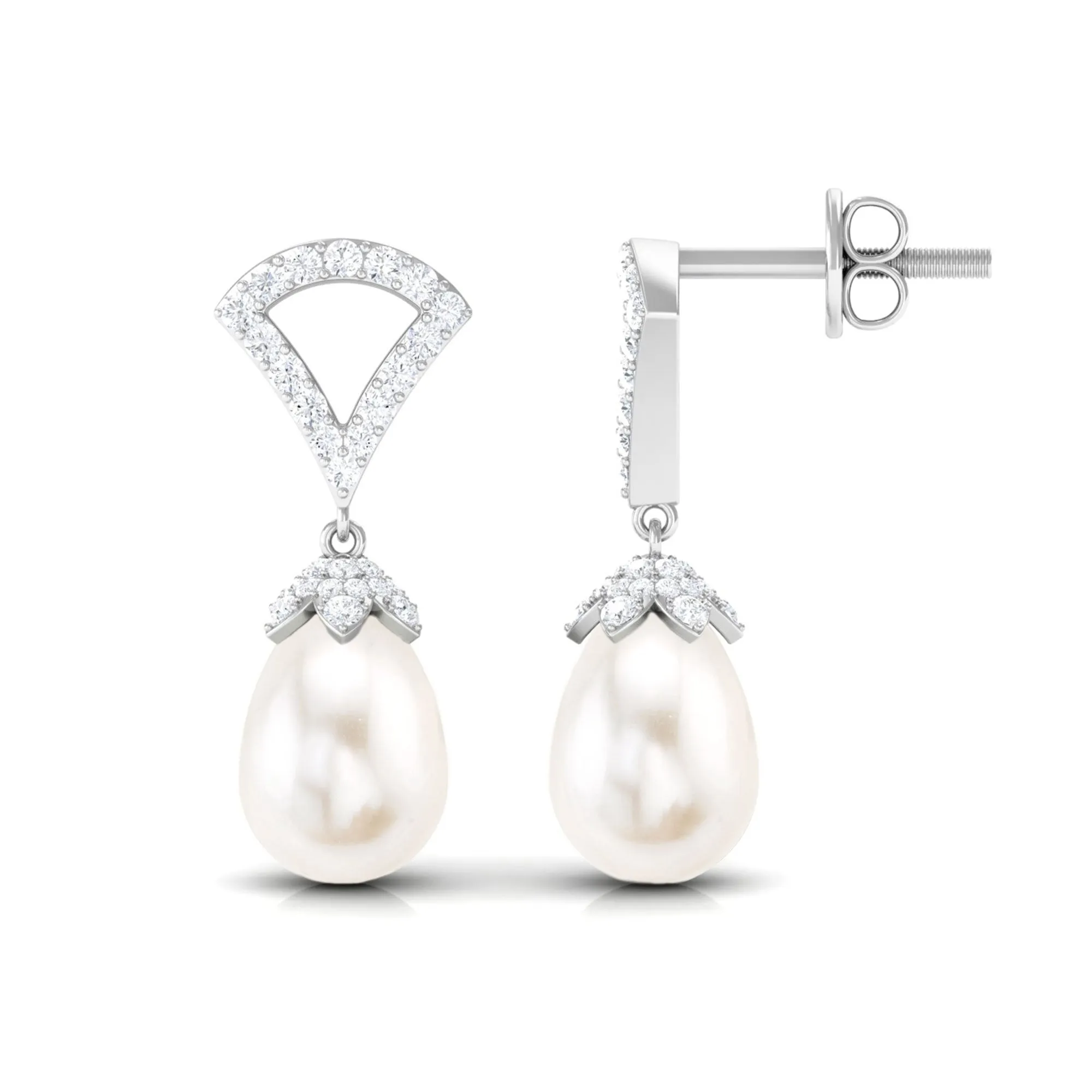 Contemporary Diamond and Freshwater Drop Earrings