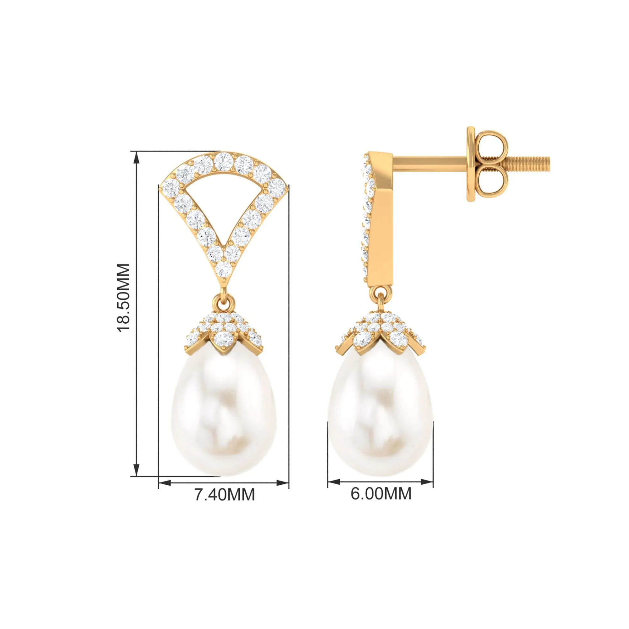 Contemporary Diamond and Freshwater Drop Earrings