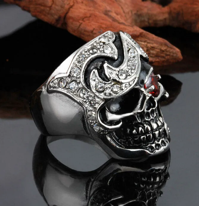 Cool Personality Skull Ring With Red CZ Eye Stainless Steel Punk Exaggerated Mens Rings For Men Vintage Best Friends Jewelry