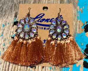 Copper Colored w/ Crystals Fringed Earrings