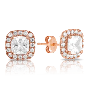 Cubic Zirconia Halo Earrings in 9ct Rose Gold