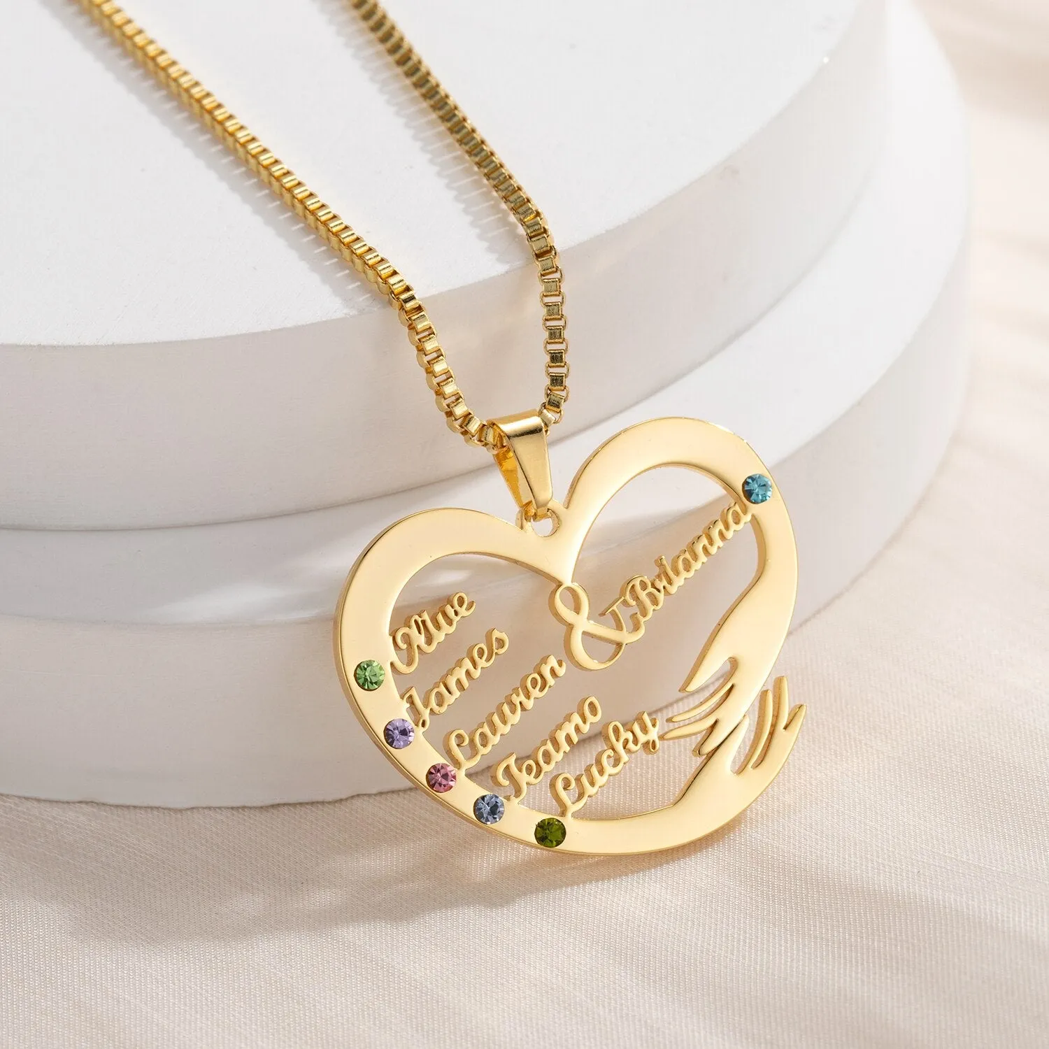 Custom Mom Necklace With Birthstones Personalized Heart Mother And Child Name Pendant