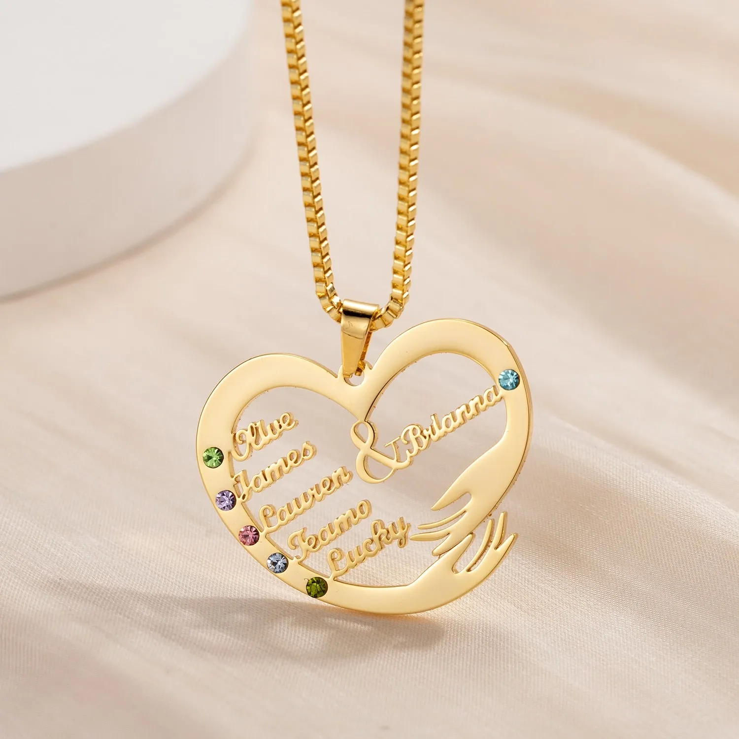 Custom Mom Necklace With Birthstones Personalized Heart Mother And Child Name Pendant