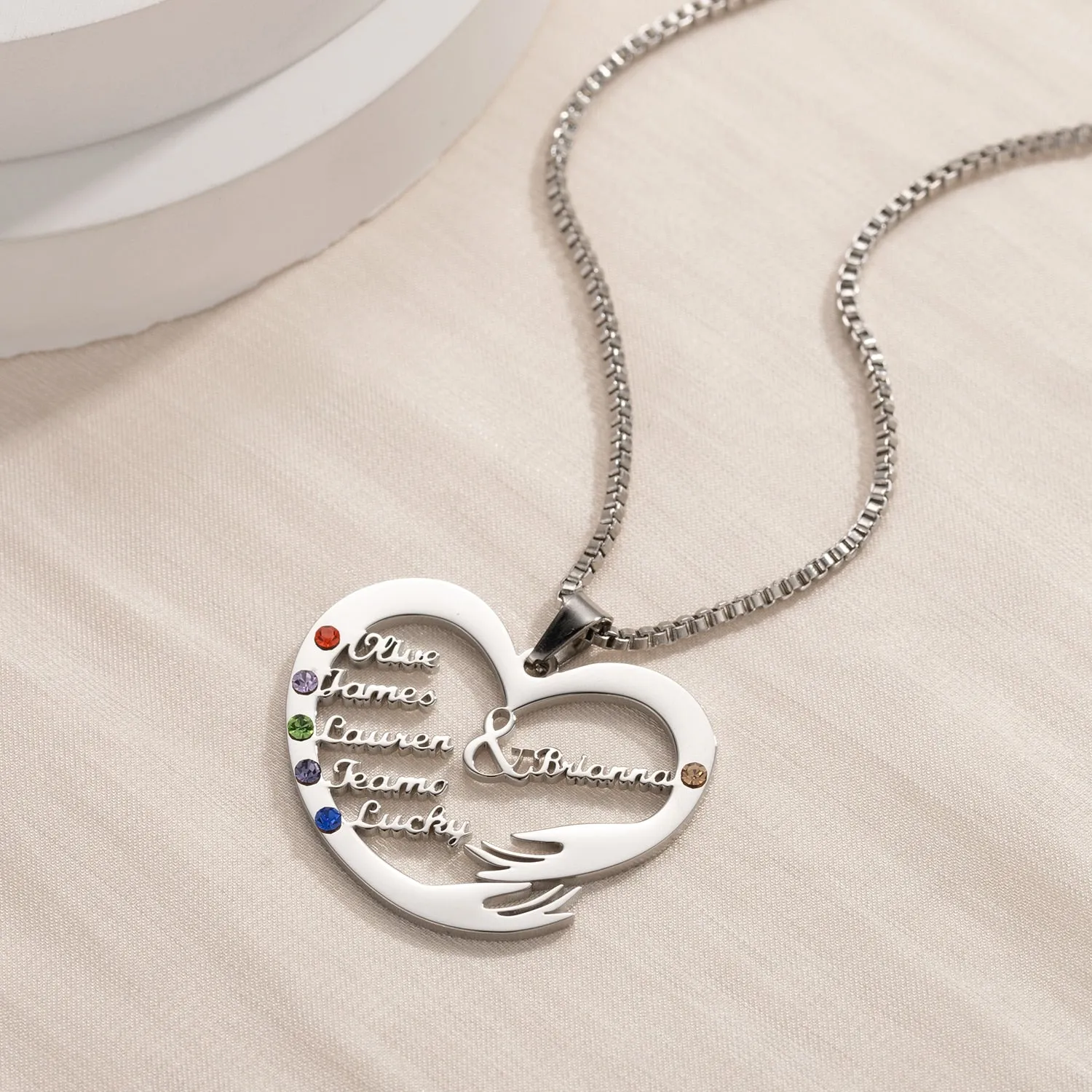 Custom Mom Necklace With Birthstones Personalized Heart Mother And Child Name Pendant