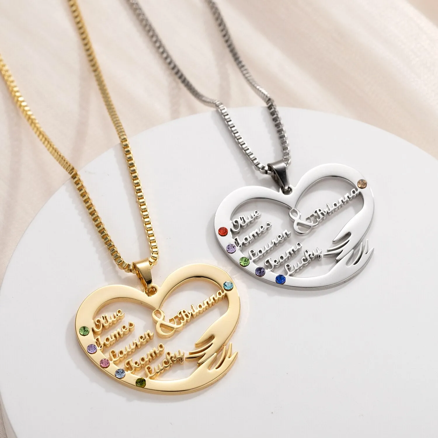 Custom Mom Necklace With Birthstones Personalized Heart Mother And Child Name Pendant