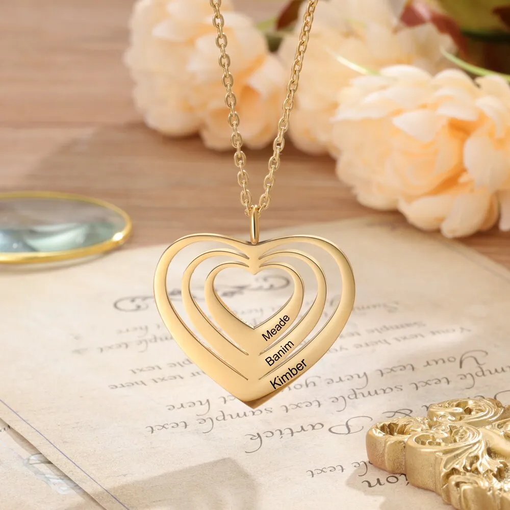 Customized 3 Hearts Pendant Personalized Engraving Name Necklaces