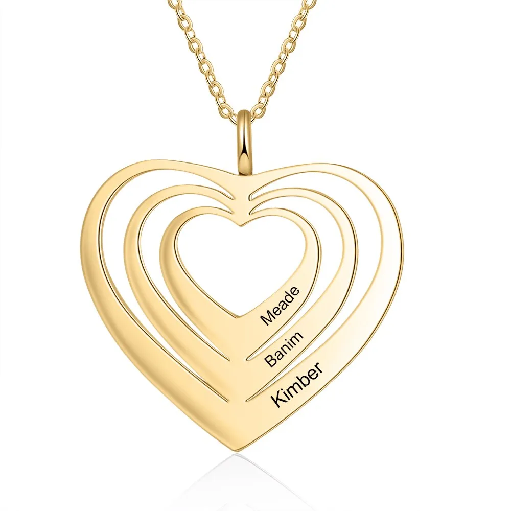 Customized 3 Hearts Pendant Personalized Engraving Name Necklaces