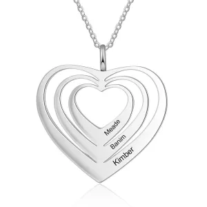 Customized 3 Hearts Pendant Personalized Engraving Name Necklaces