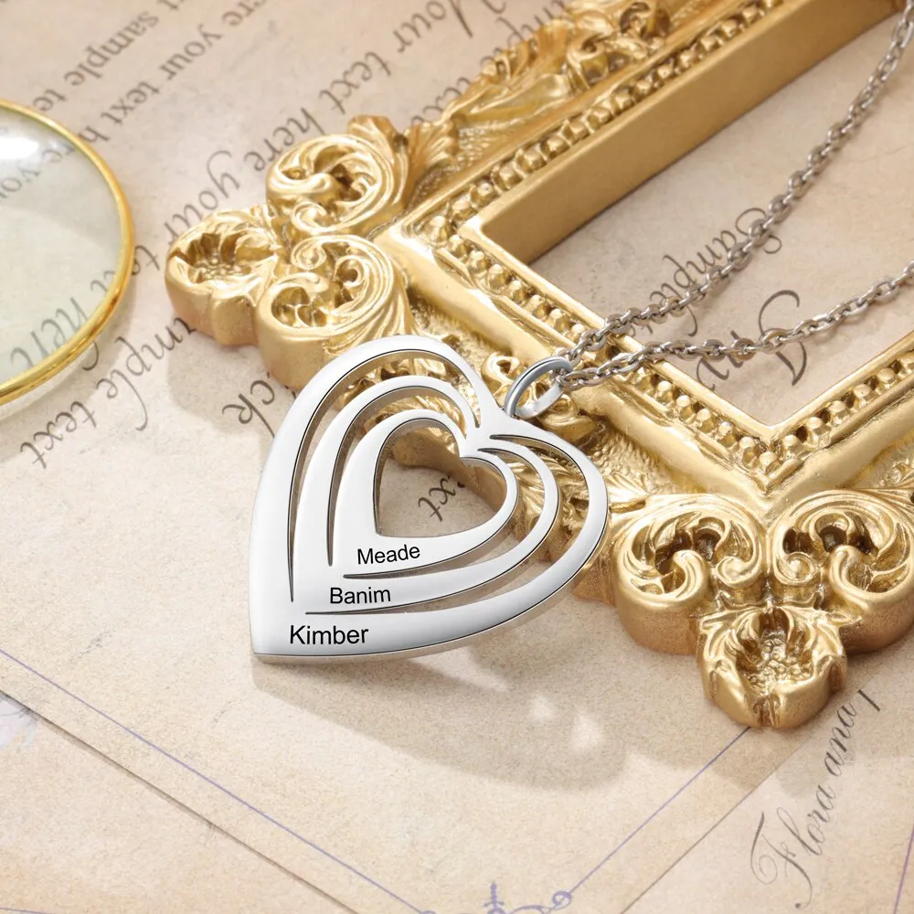 Customized 3 Hearts Pendant Personalized Engraving Name Necklaces