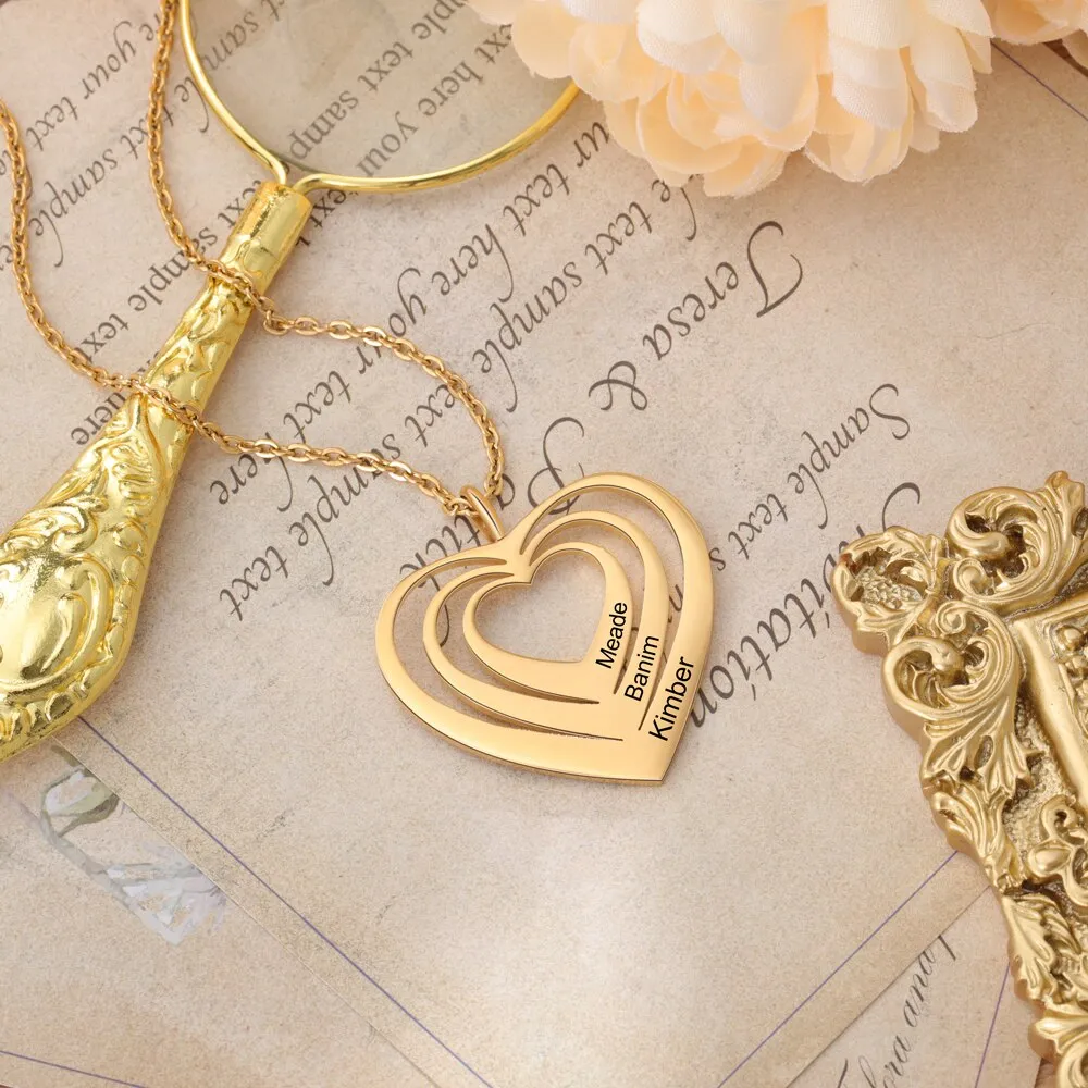 Customized 3 Hearts Pendant Personalized Engraving Name Necklaces