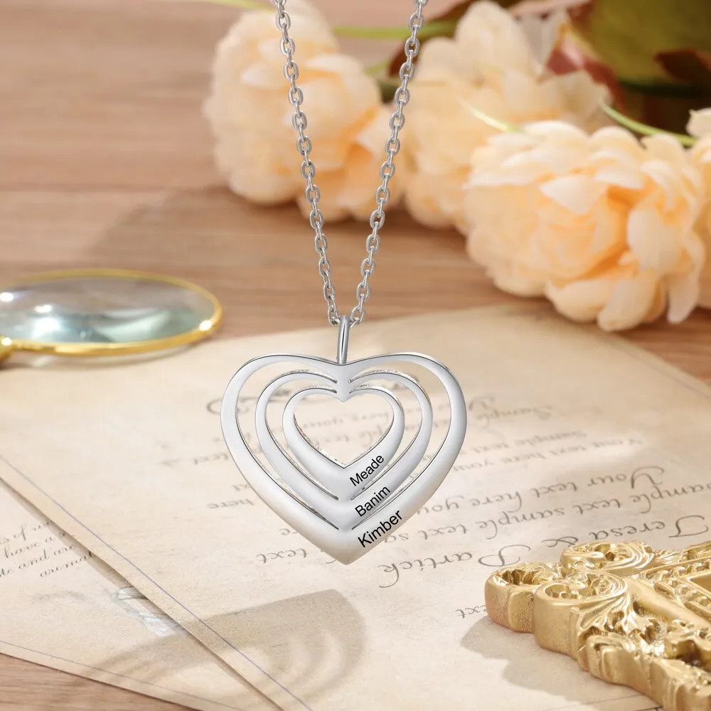 Customized 3 Hearts Pendant Personalized Engraving Name Necklaces