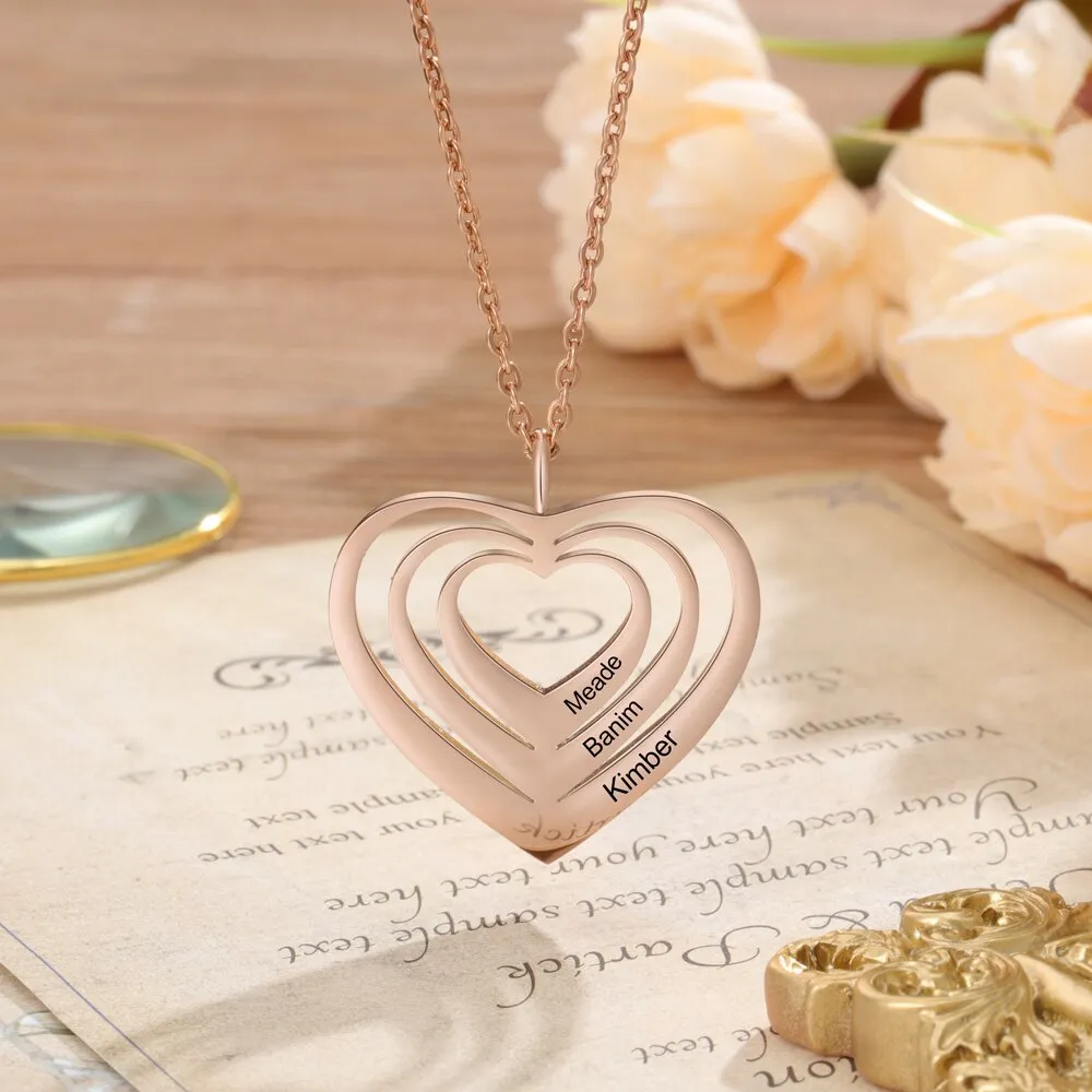 Customized 3 Hearts Pendant Personalized Engraving Name Necklaces